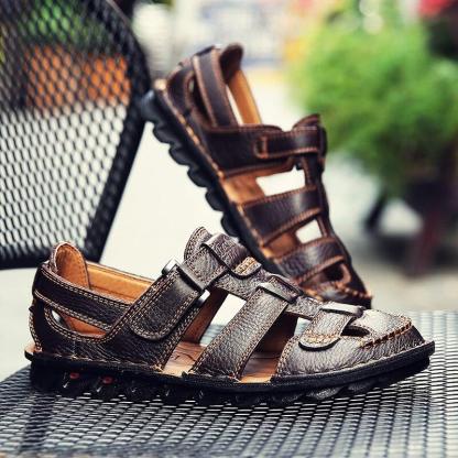 [Copy]High quality cow leather sandals summer outdoor handmade men sandals fashion comfortable men beach leather shoes