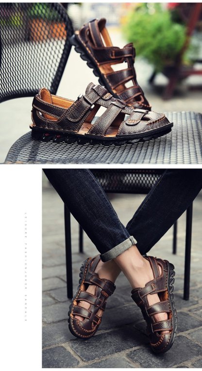 [Copy]High quality cow leather sandals summer outdoor handmade men sandals fashion comfortable men beach leather shoes