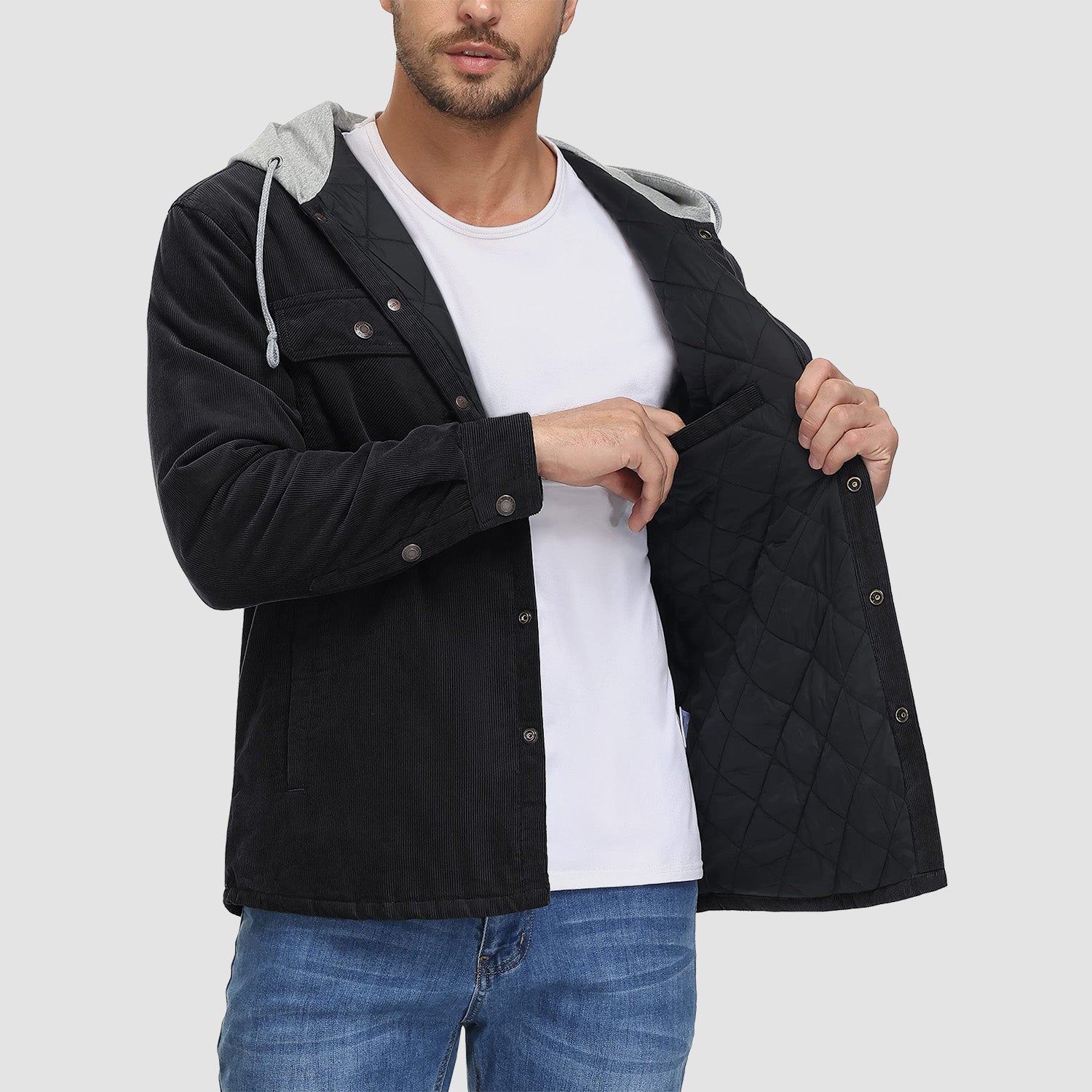 Men's Lightweight Hooded Corduroy Jacket for Casual Fall Wear