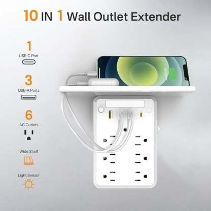 Wall Socket Extender with Shelf & USB Ports – Organize & Power Up Your Space 🌟
