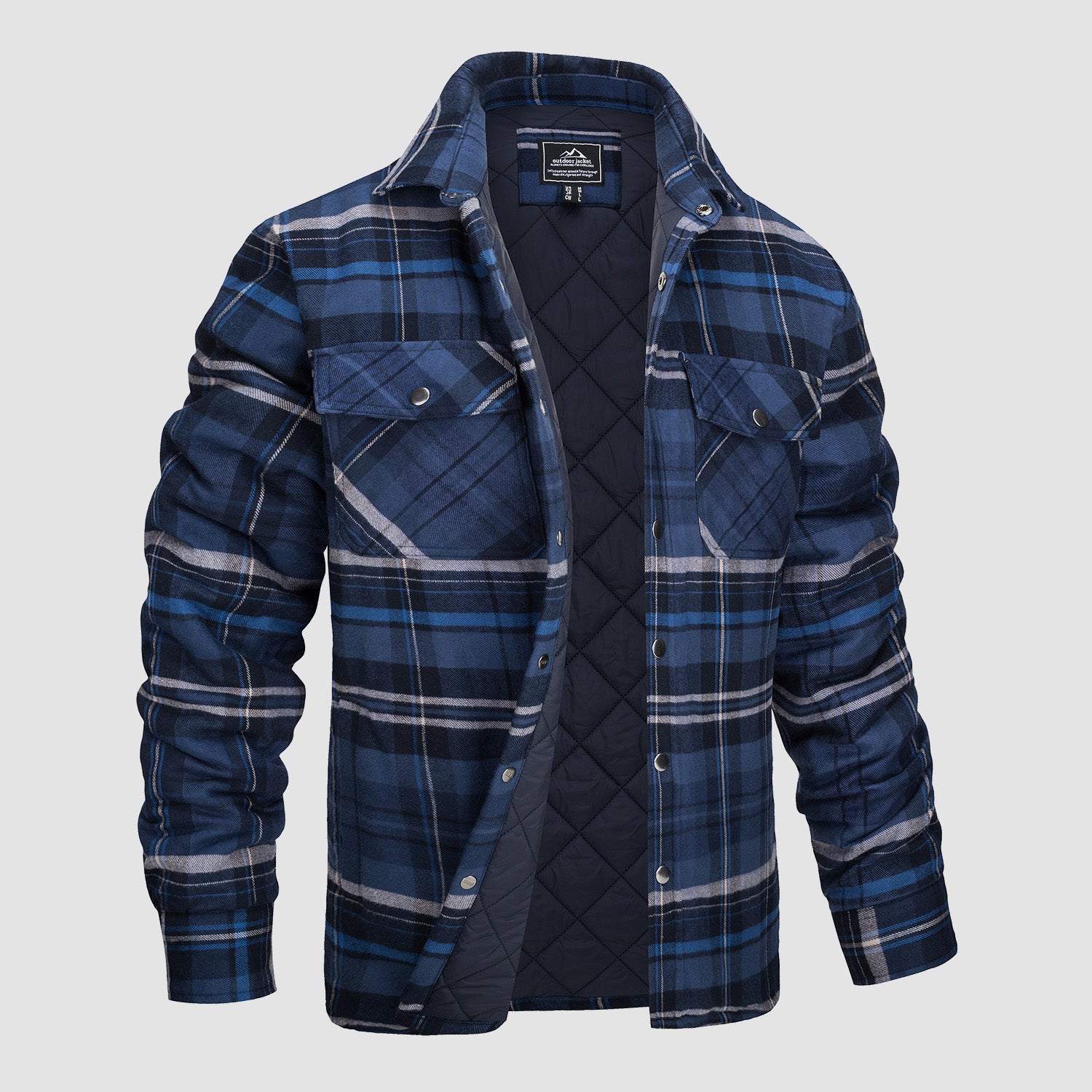 Men's Winter Padded Jacket - Warm Quilted Flannel Shirt Jacket with 5 Pockets for Outdoor and Casual Use