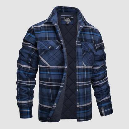 Men's Winter Padded Jacket - Warm Quilted Flannel Shirt Jacket with 5 Pockets for Outdoor and Casual Use