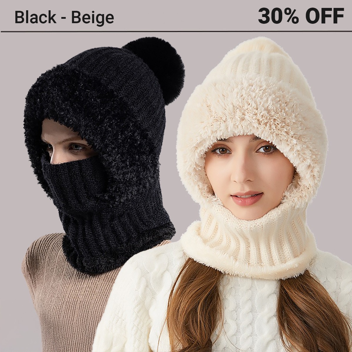 🎄Christmas Sale 50% OFF⛄️Women’s Thermal Knit Hood – Fleece-Lined Winter Hat, Neck Warmer & Face Cover Combo