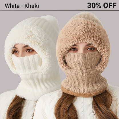 🎄Christmas Sale 50% OFF⛄️Women’s Thermal Knit Hood – Fleece-Lined Winter Hat, Neck Warmer & Face Cover Combo