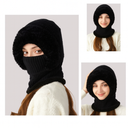 🎄Christmas Sale 50% OFF⛄️Women’s Thermal Knit Hood – Fleece-Lined Winter Hat, Neck Warmer & Face Cover Combo