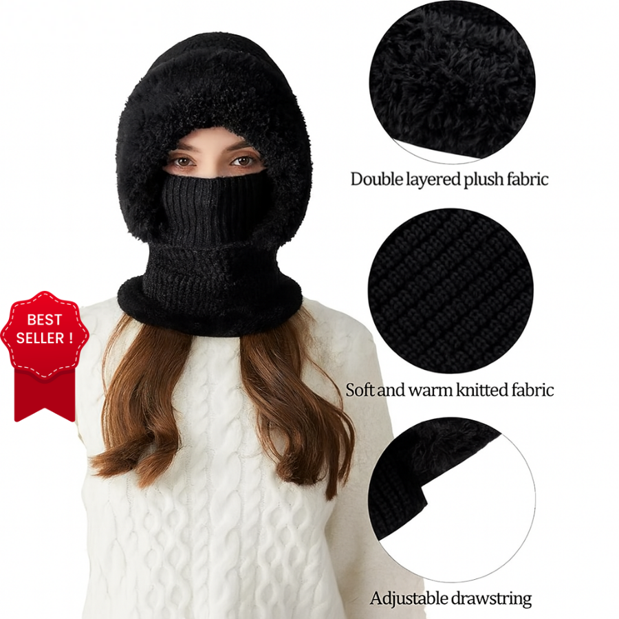 🎄Christmas Sale 50% OFF⛄️Women’s Thermal Knit Hood – Fleece-Lined Winter Hat, Neck Warmer & Face Cover Combo