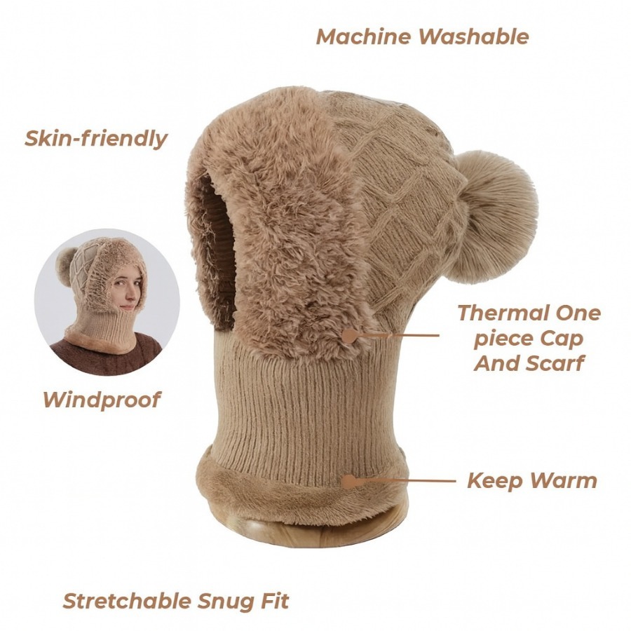 🎄Christmas Sale 50% OFF⛄️Women’s Thermal Knit Hood – Fleece-Lined Winter Hat, Neck Warmer & Face Cover Combo