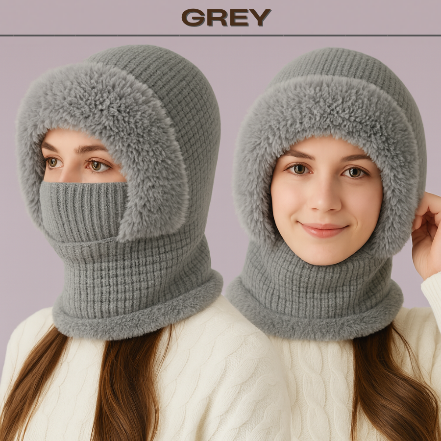 🎄Christmas Sale 50% OFF⛄️Women’s Thermal Knit Hood – Fleece-Lined Winter Hat, Neck Warmer & Face Cover Combo