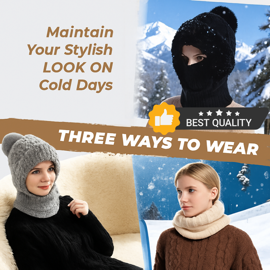 🎄Christmas Sale 50% OFF⛄️Women’s Thermal Knit Hood – Fleece-Lined Winter Hat, Neck Warmer & Face Cover Combo