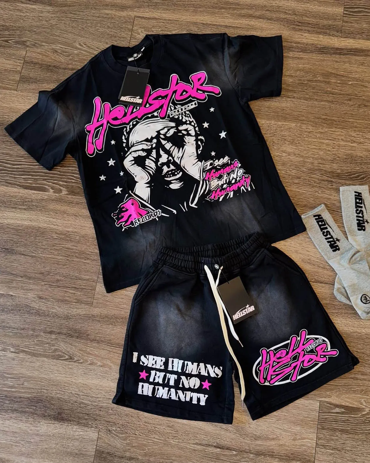 Unisex New Limited edition Hellstar T-Shirt And Shorts Co-Ord