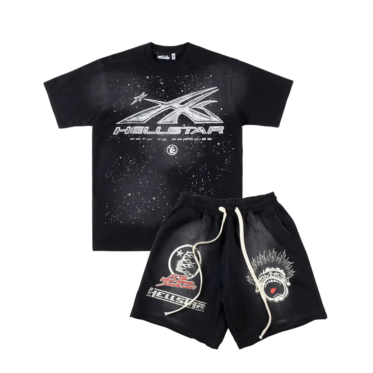 Unisex New Limited edition Hellstar T-Shirt And Shorts Co-Ord