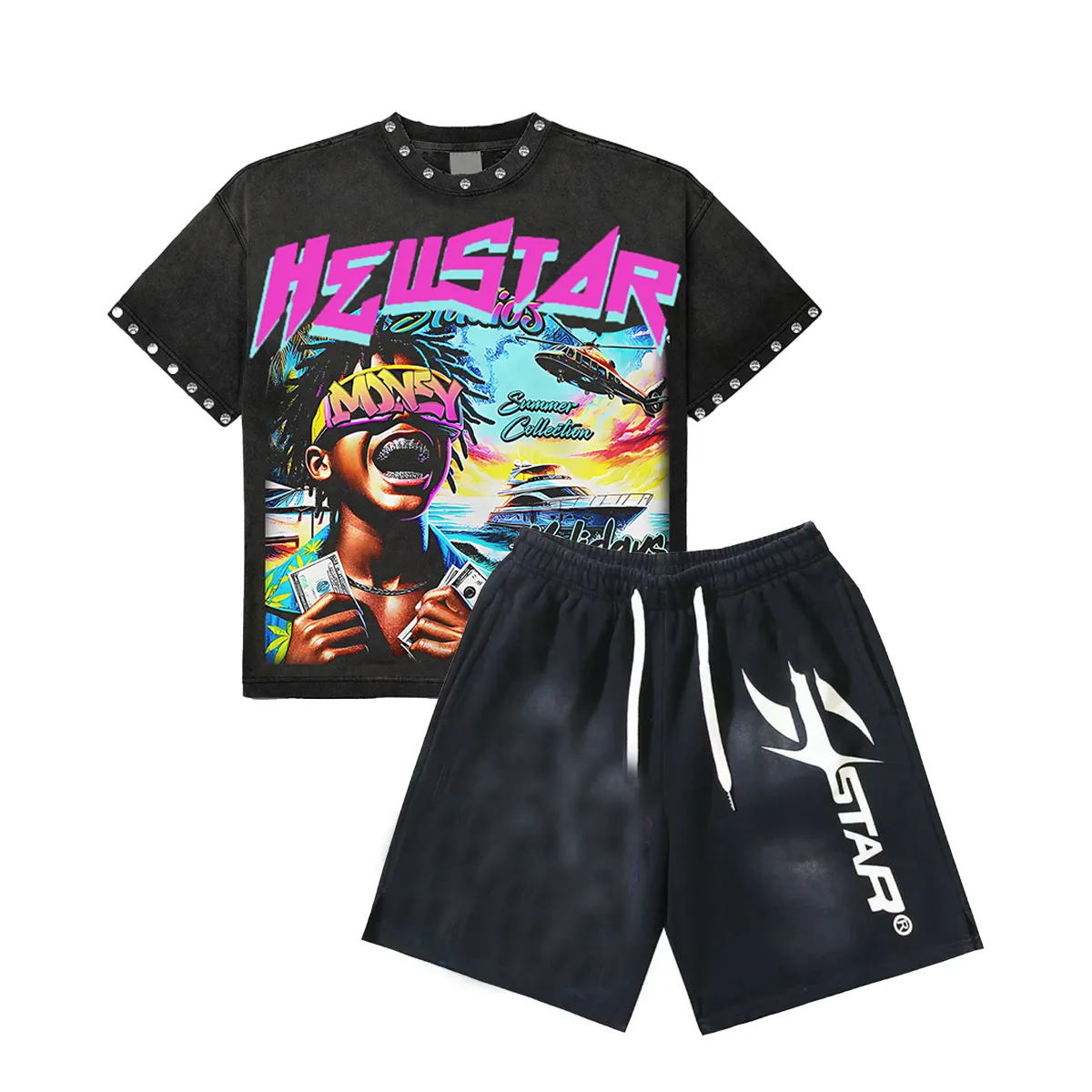 Unisex New Limited edition Hellstar T-Shirt And Shorts Co-Ord