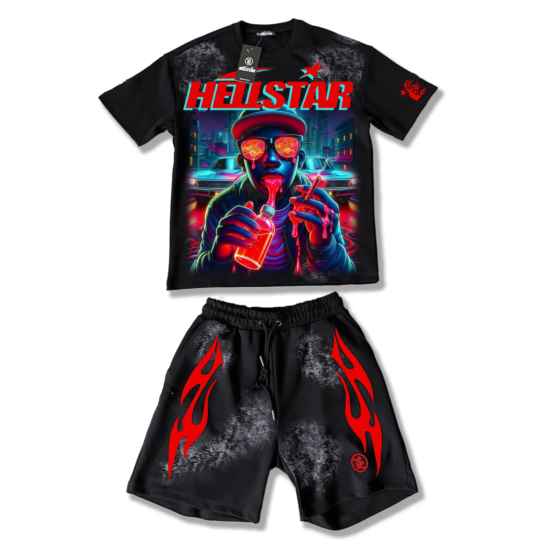 Unisex New Limited edition Hellstar T-Shirt And Shorts Co-Ord