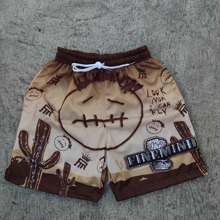 Patch casual mesh shorts