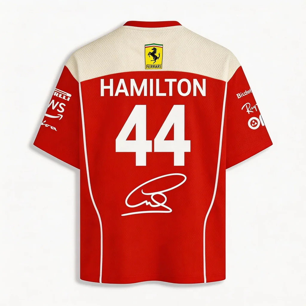 Ferrari F1 Lewis Hamilton 44 Signed Autograph Mesh T-shirt
