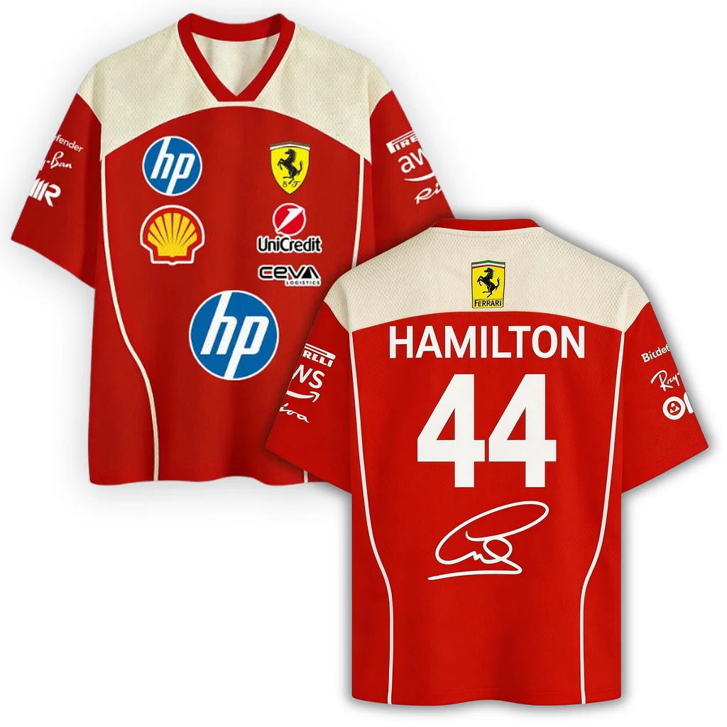 Ferrari F1 Lewis Hamilton 44 Signed Autograph Mesh T-shirt