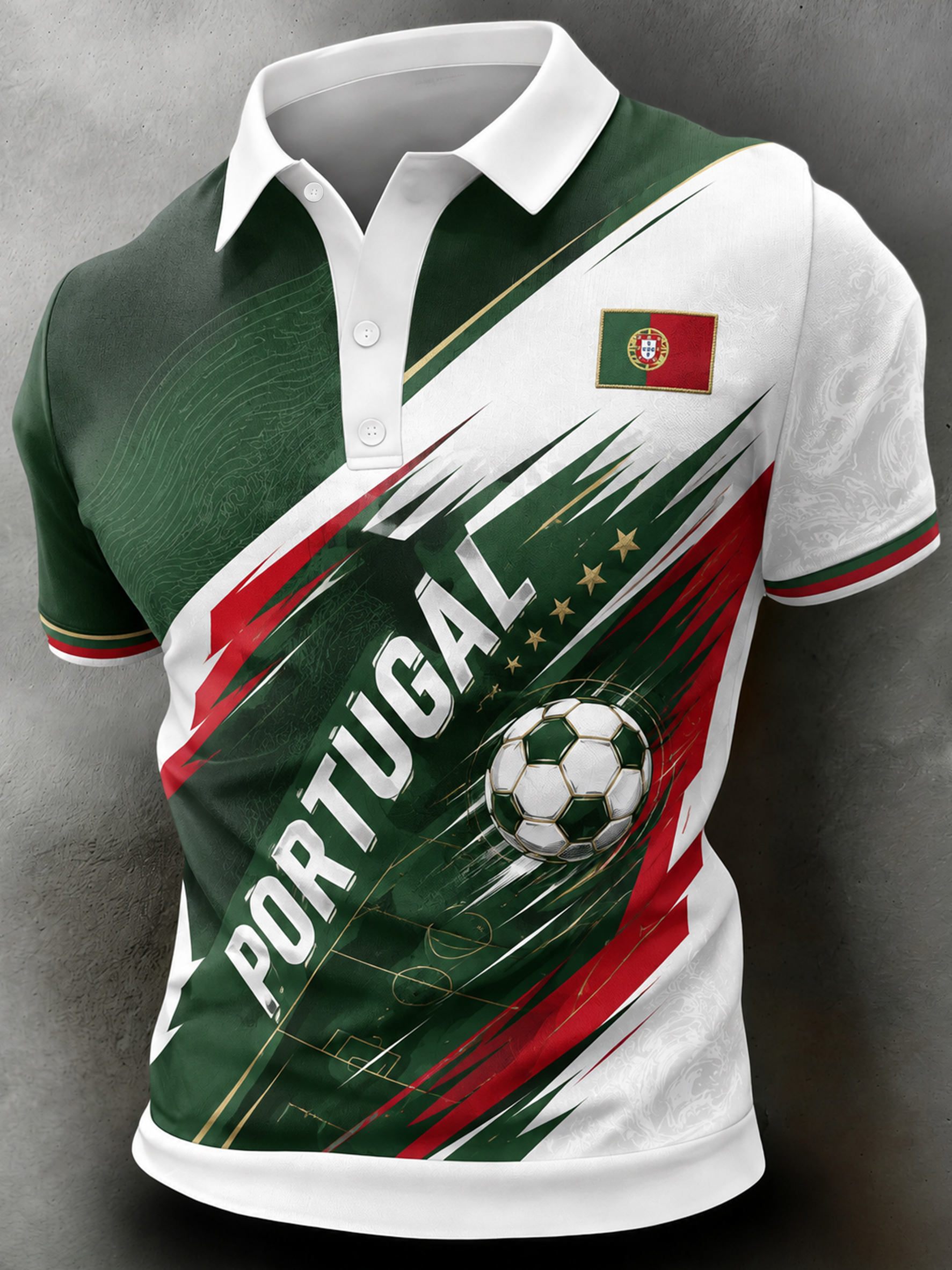 Men's Portugal Football Fan Art Print Polo Shirt