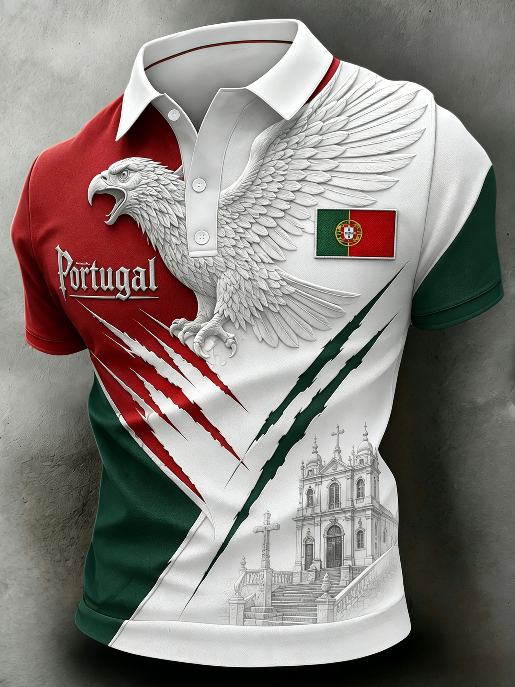 Men's Portugal Football Fan Art Print Polo Shirt