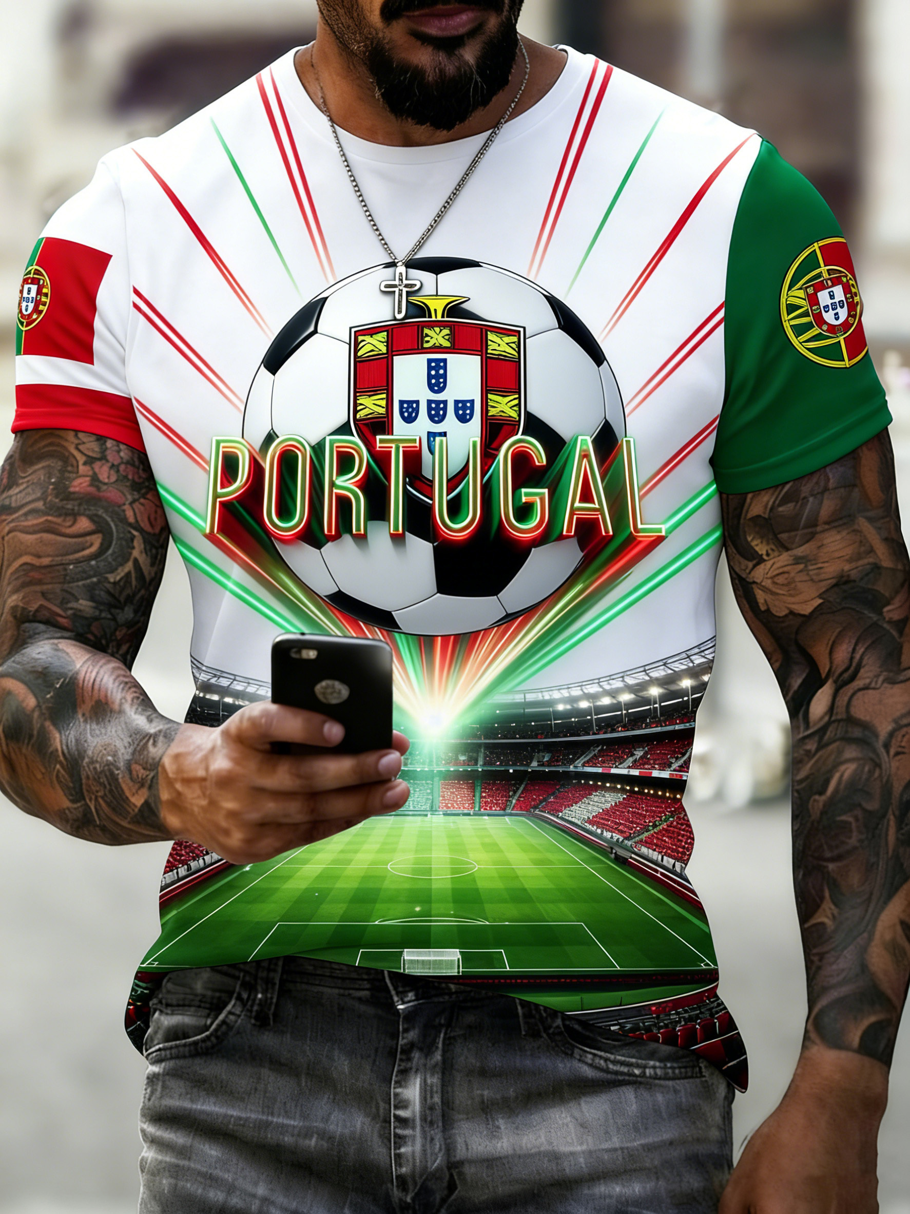 Men's Portugal Football Fan Art Print T-Shirt