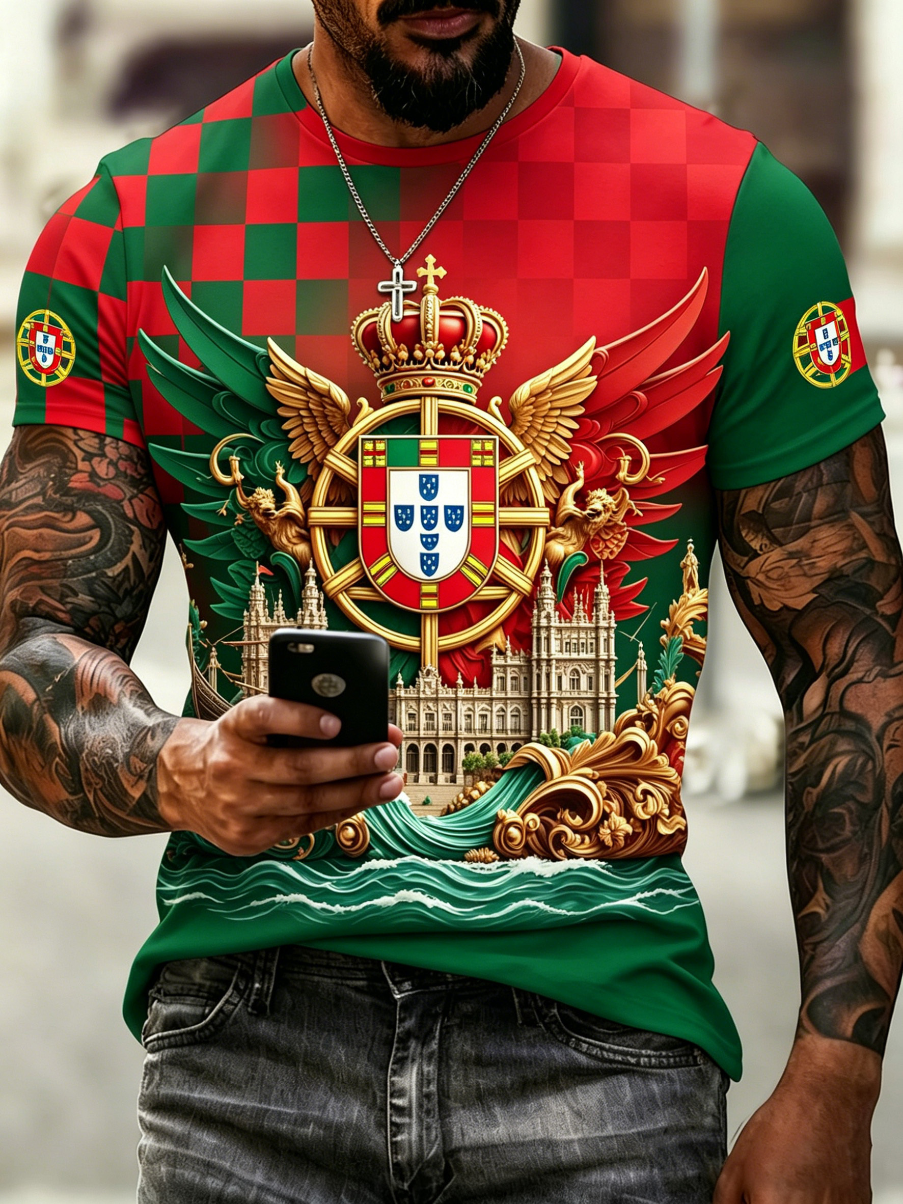 Men's Portugal Football Fan Art Print T-Shirt