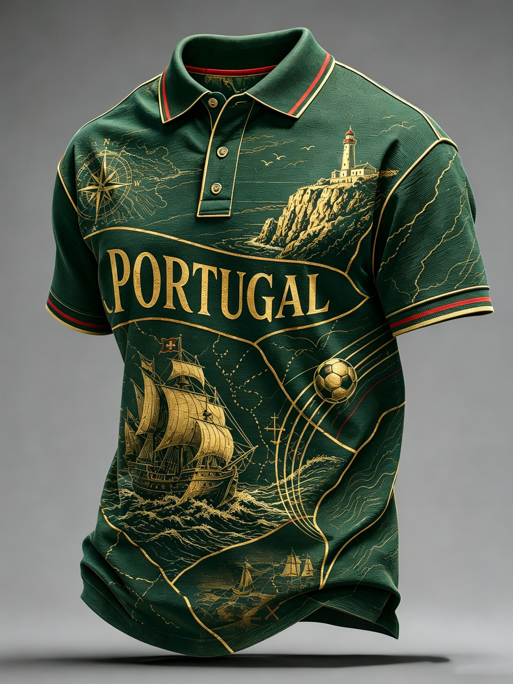 Men's Portugal Football Fan Art Print Polo Shirt
