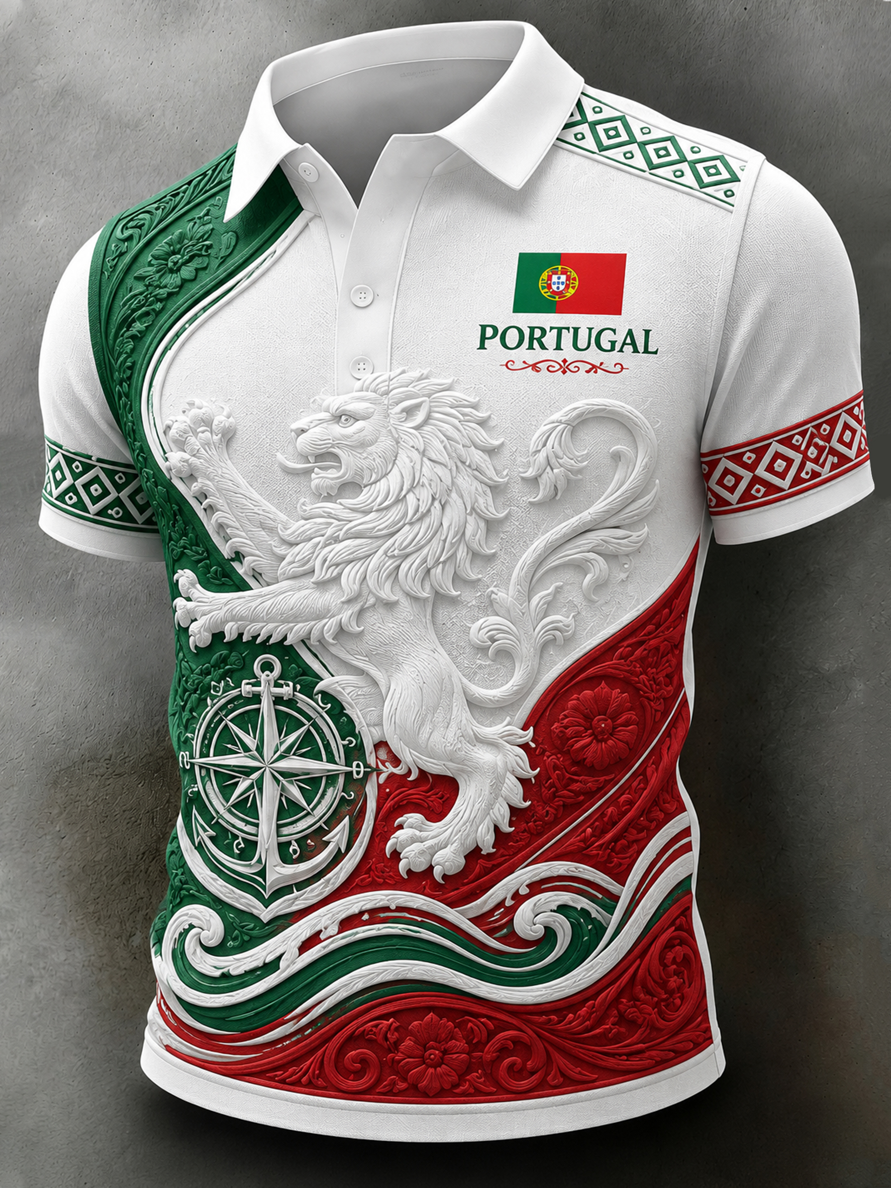 Men's Portugal Football Fan Art Print Polo Shirt