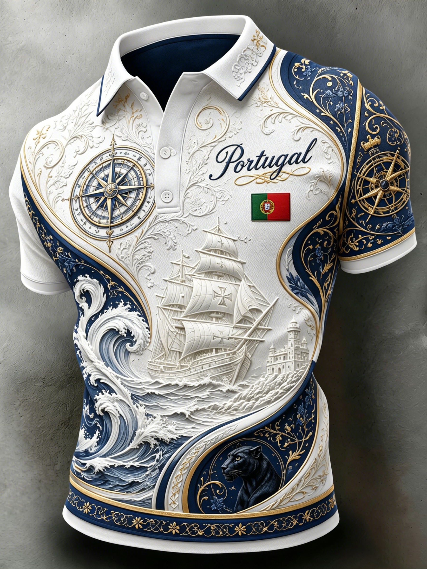Men's Portugal Football Fan Art Print Polo Shirt