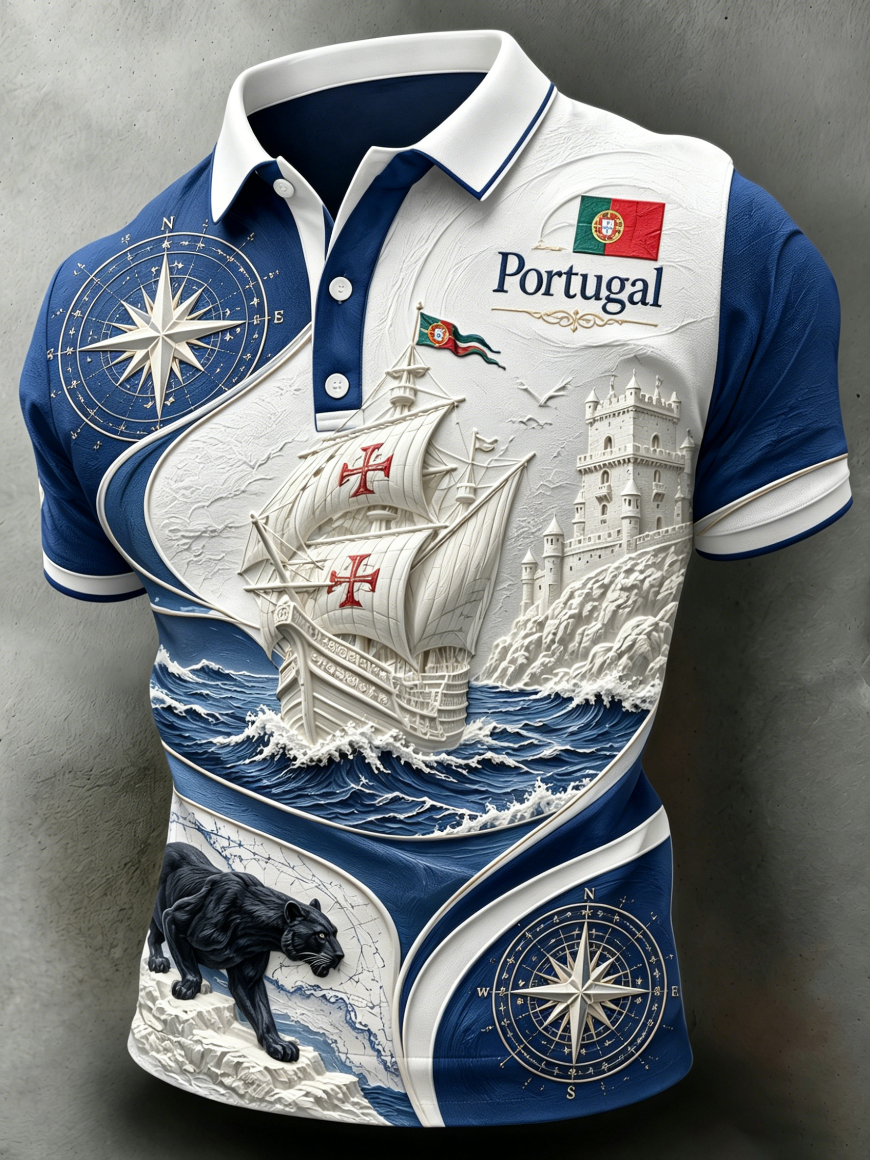 Men's Portugal Football Fan Art Print Polo Shirt