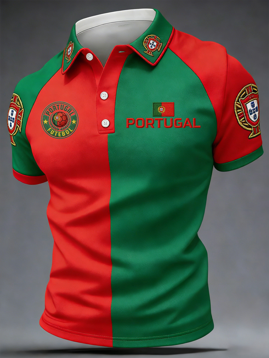 Men's Portugal Football Fan Art Print Polo Shirt