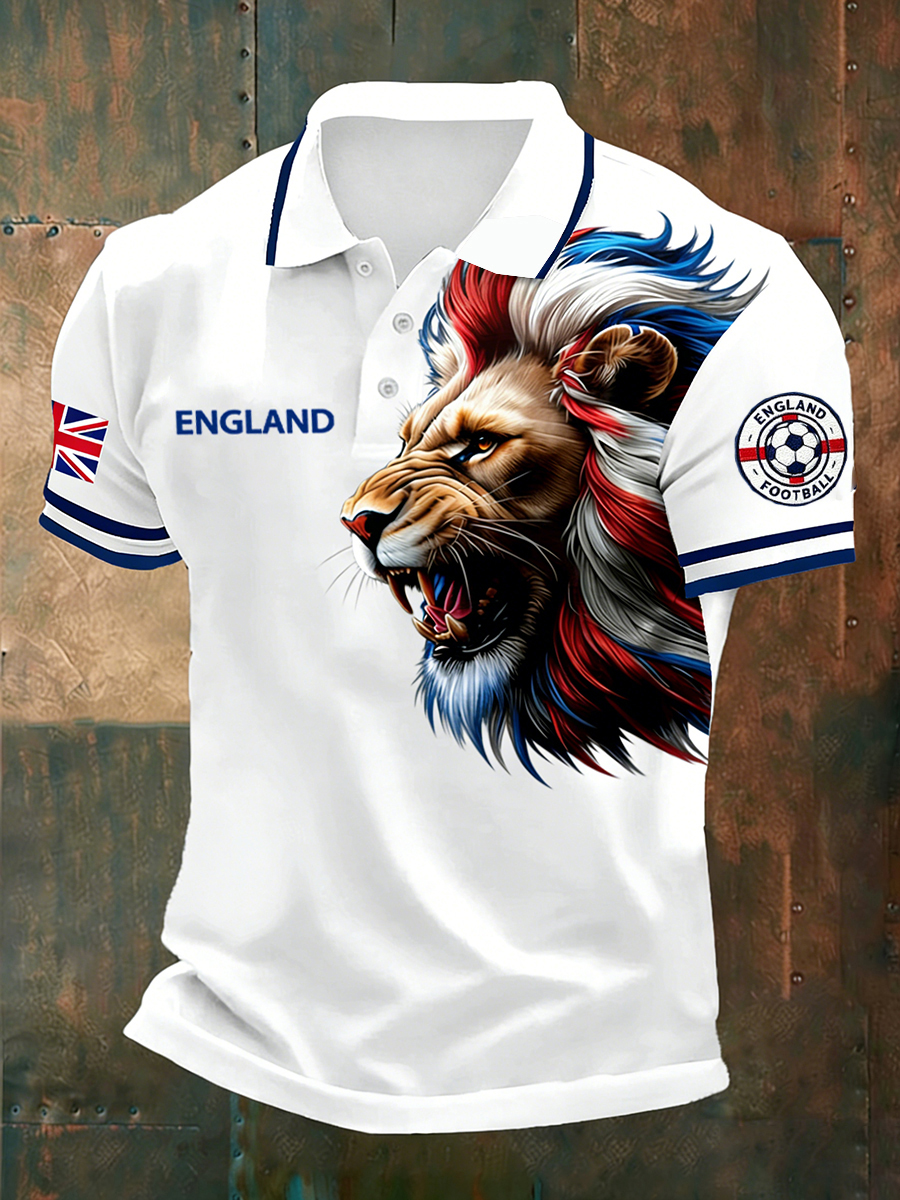 Men's England Football Fan Art Print Polo Shirt