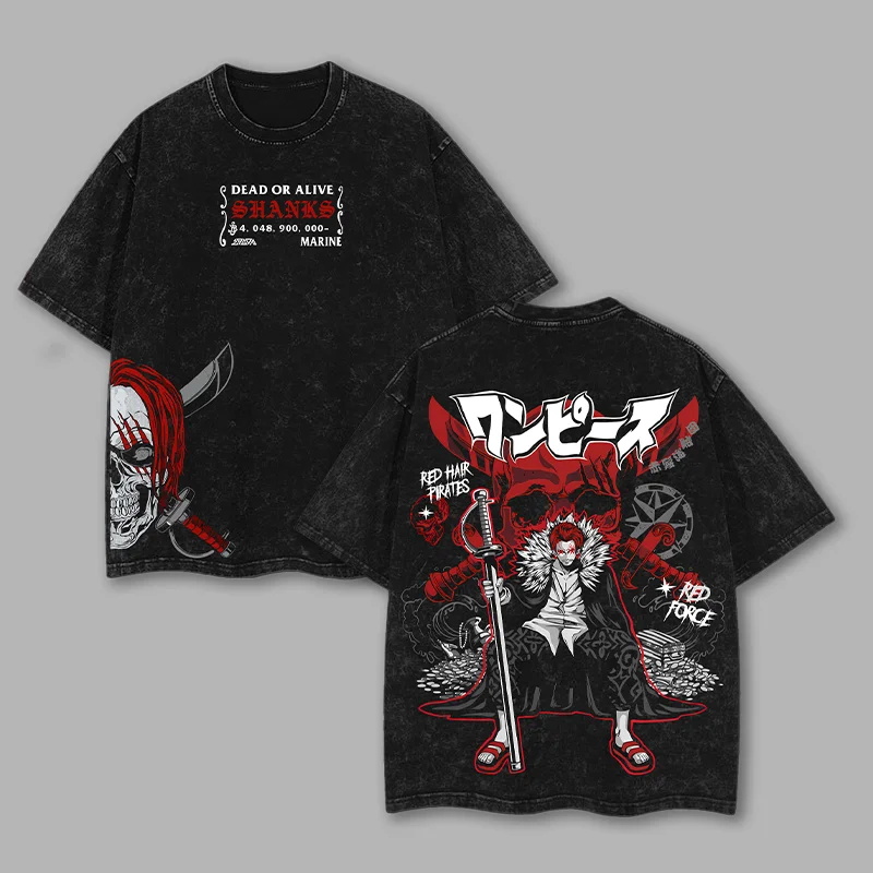 One Piece Red Haired Shanks Japanese Washed T-shirt