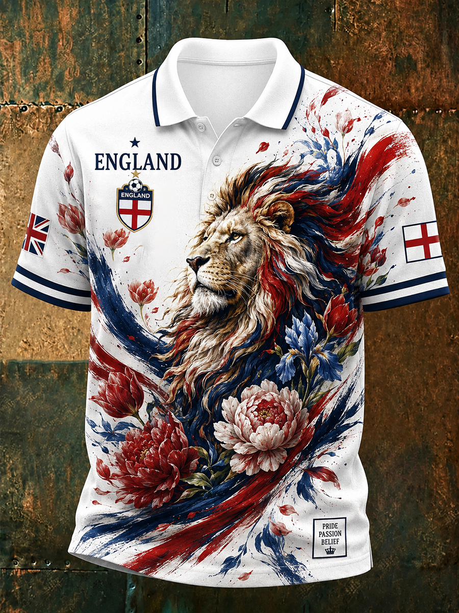 Men's England Football Fan Art Print Polo Shirt