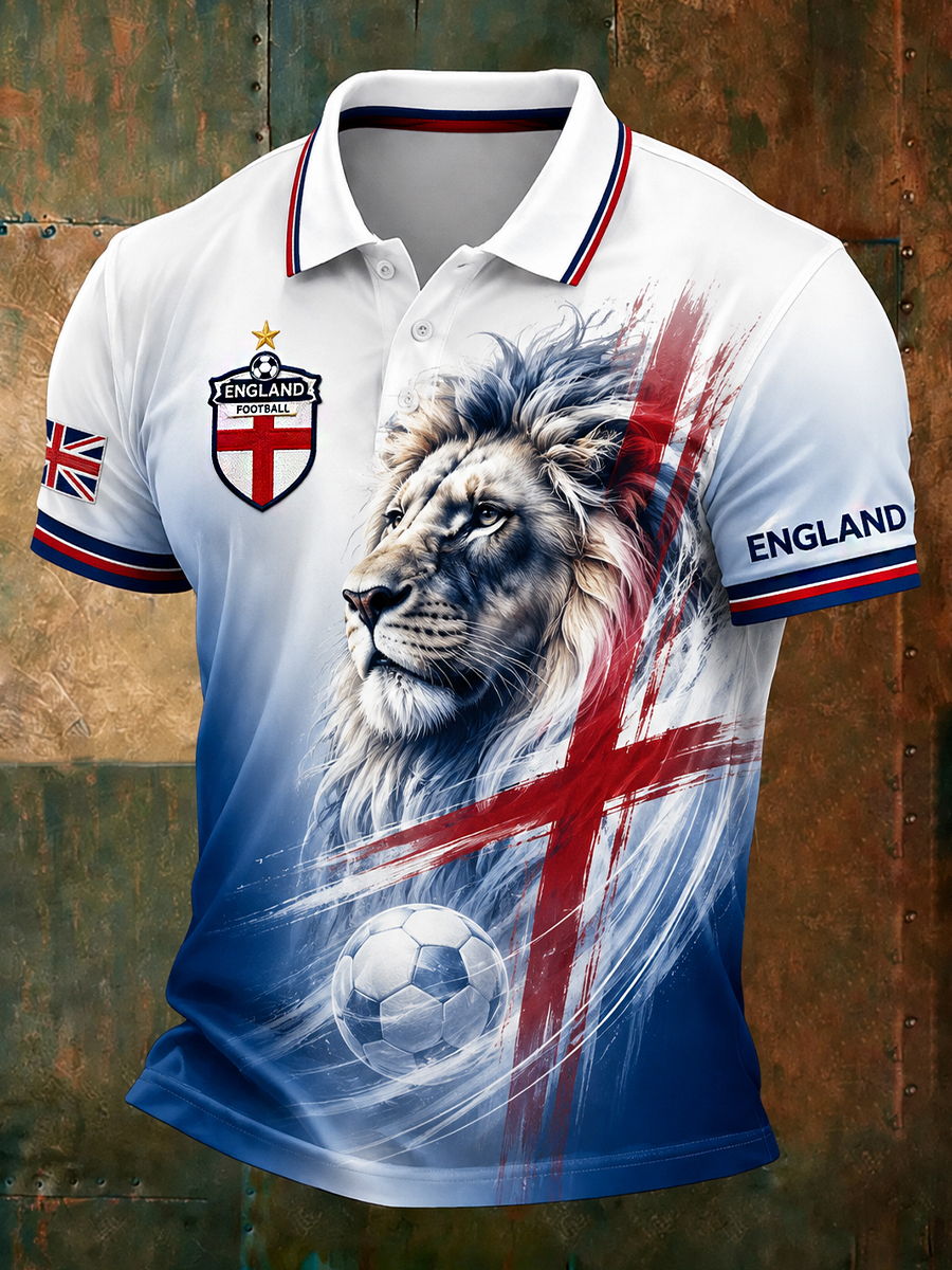 Men's England Football Fan Art Print Polo Shirt