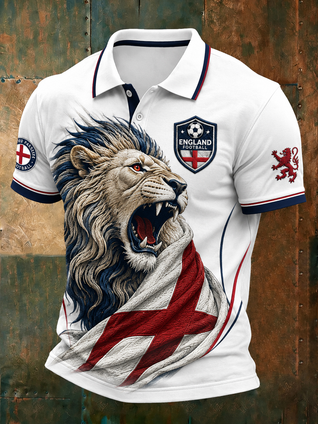 Men's England Football Fan Art Print Polo Shirt