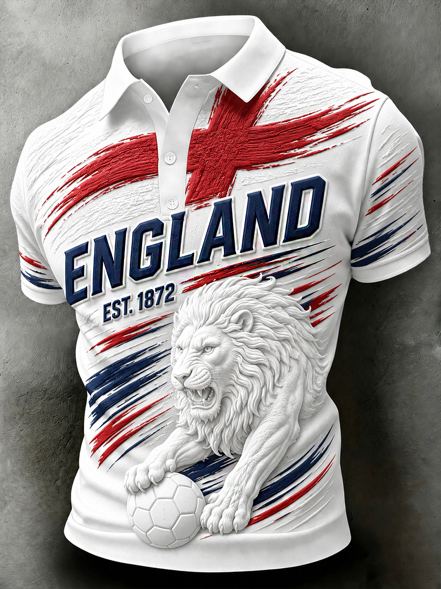 Men's England Football Fan Art Print Polo Shirt