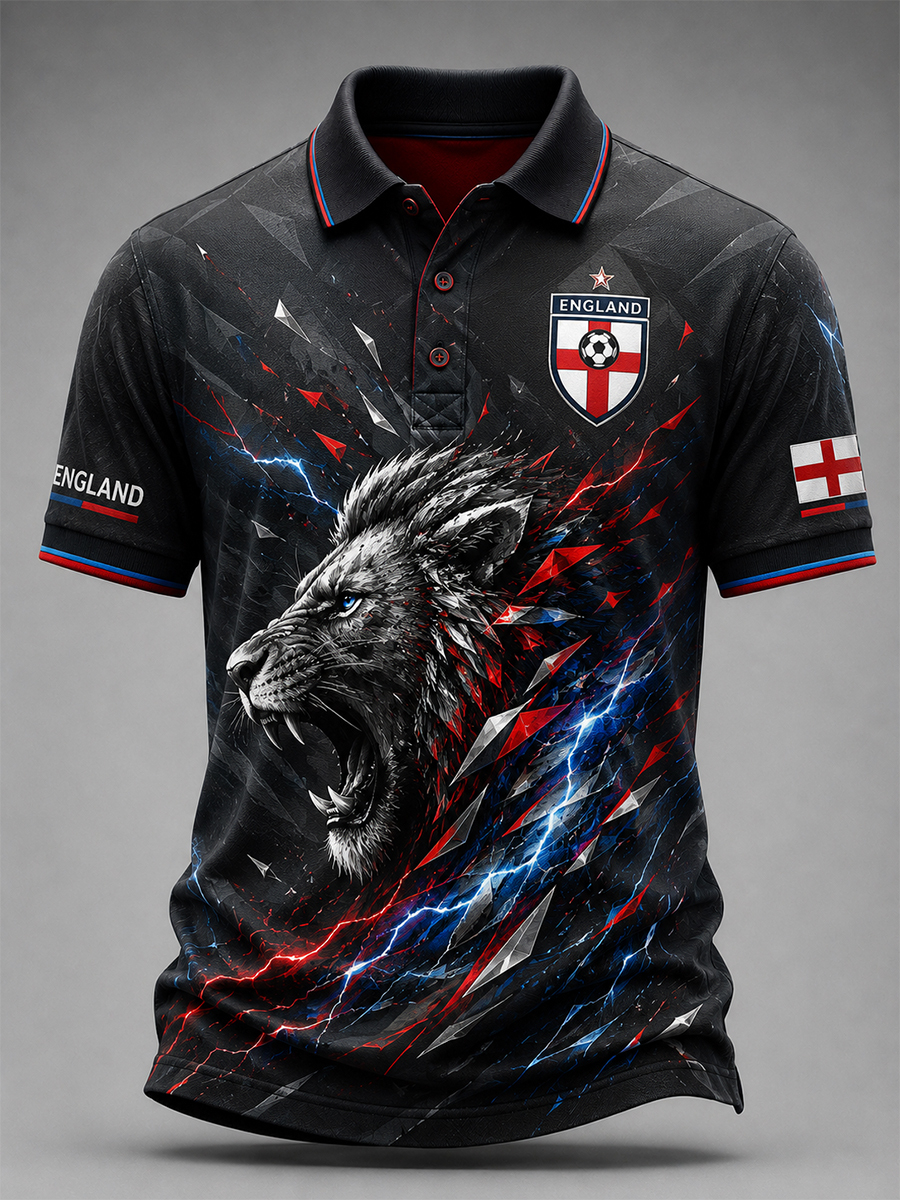 Men's England Football Fan Art Print Polo Shirt