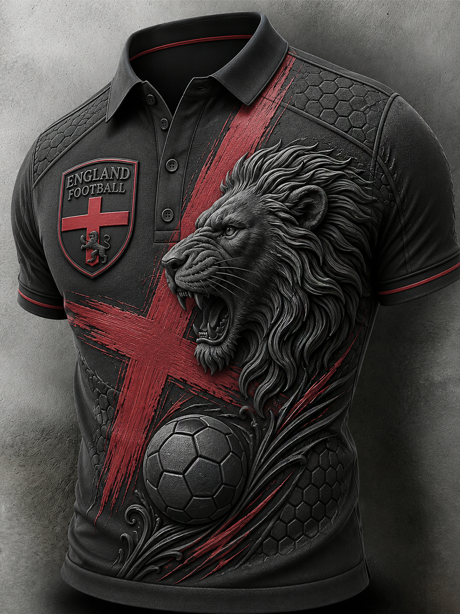 Men's England Football Fan Art Print Polo Shirt