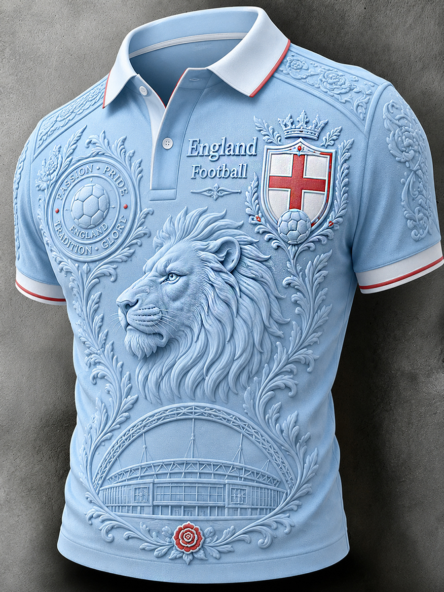 Men's England Football Fan Art Print Polo Shirt
