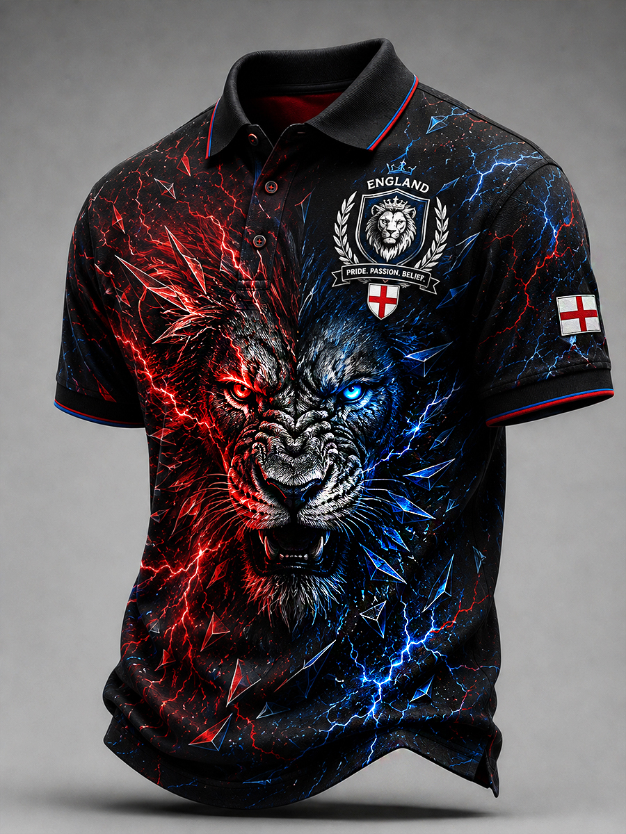 Men's England Football Fan Art Print Polo Shirt