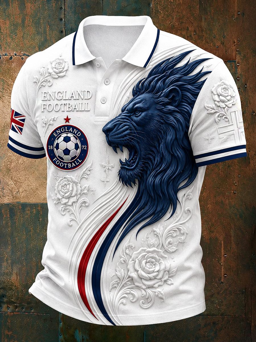 Men's England Football Fan Art Print Polo Shirt