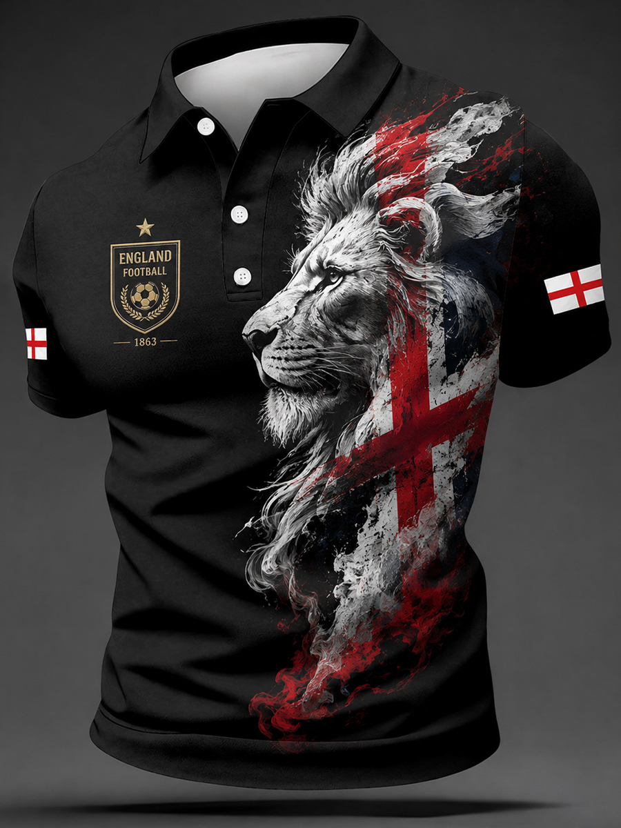 Men's England Football Fan Art Print Polo Shirt