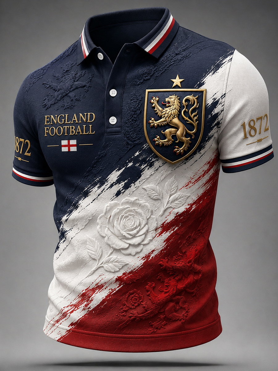 Men's England Football Fan Art Print Polo Shirt
