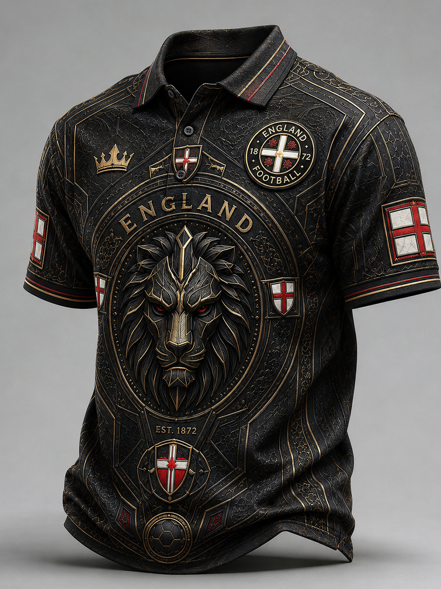 Men's England Football Fan Art Print Polo Shirt