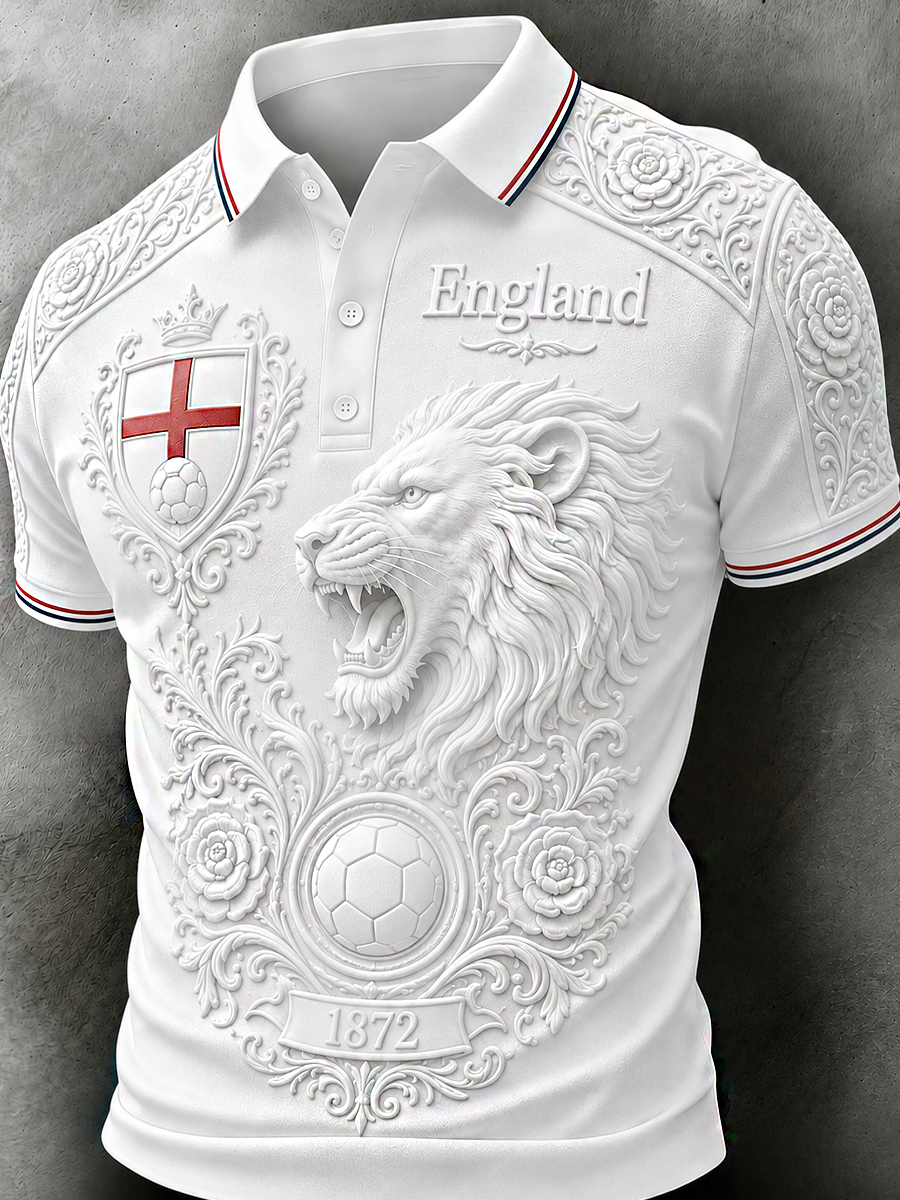 Men's England Football Fan Art Print Polo Shirt