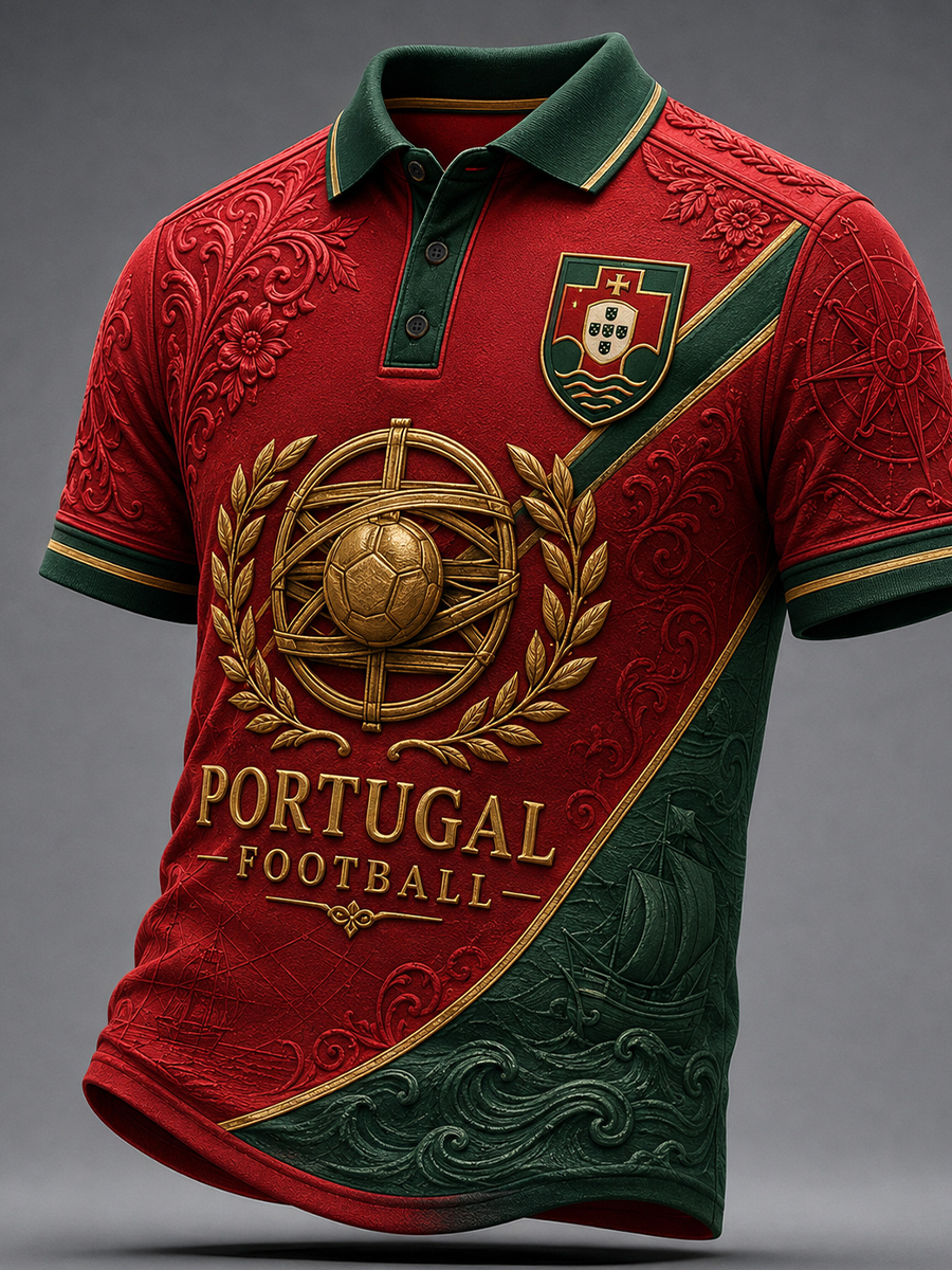 Men's Portugal Football Fan Art Print Polo Shirt
