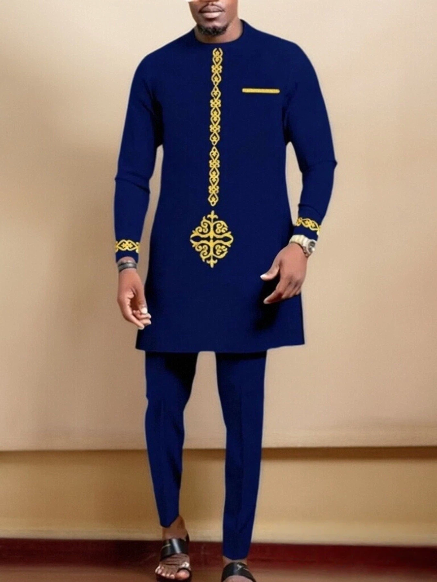 Classic Silk Top-Quality Fabric African Suit Men's Set Trousers