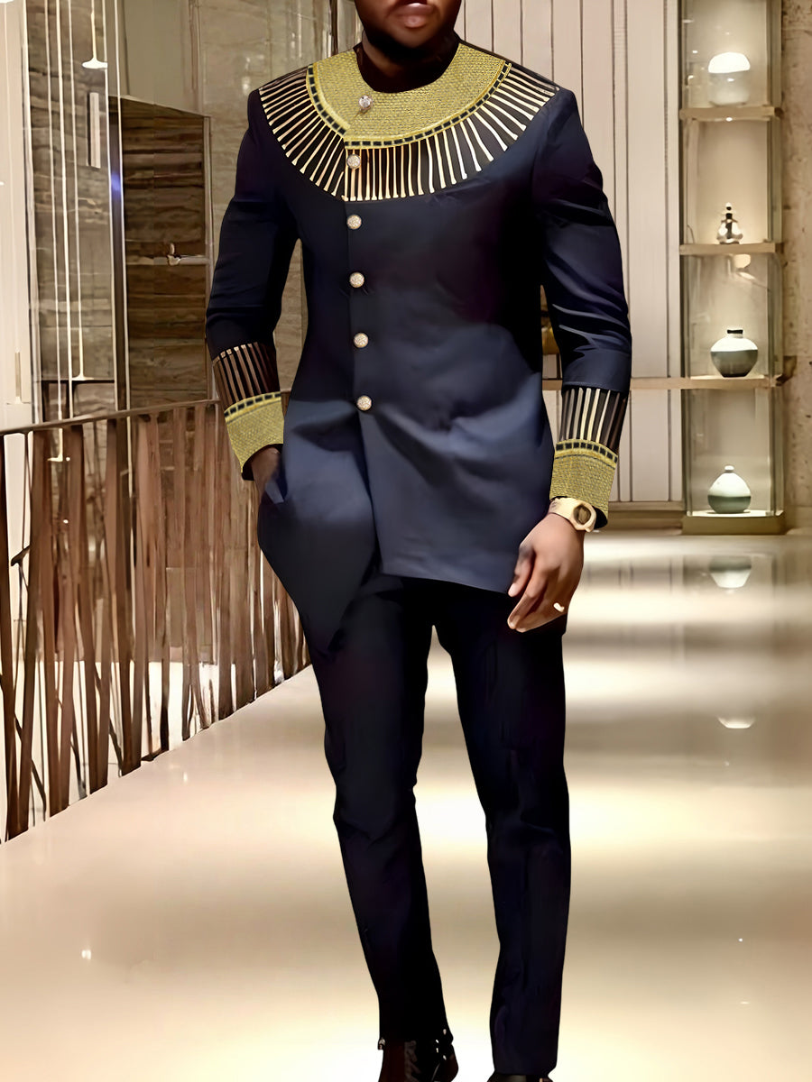 Classic Silk Top-Quality Fabric African Suit Men's Set Trousers