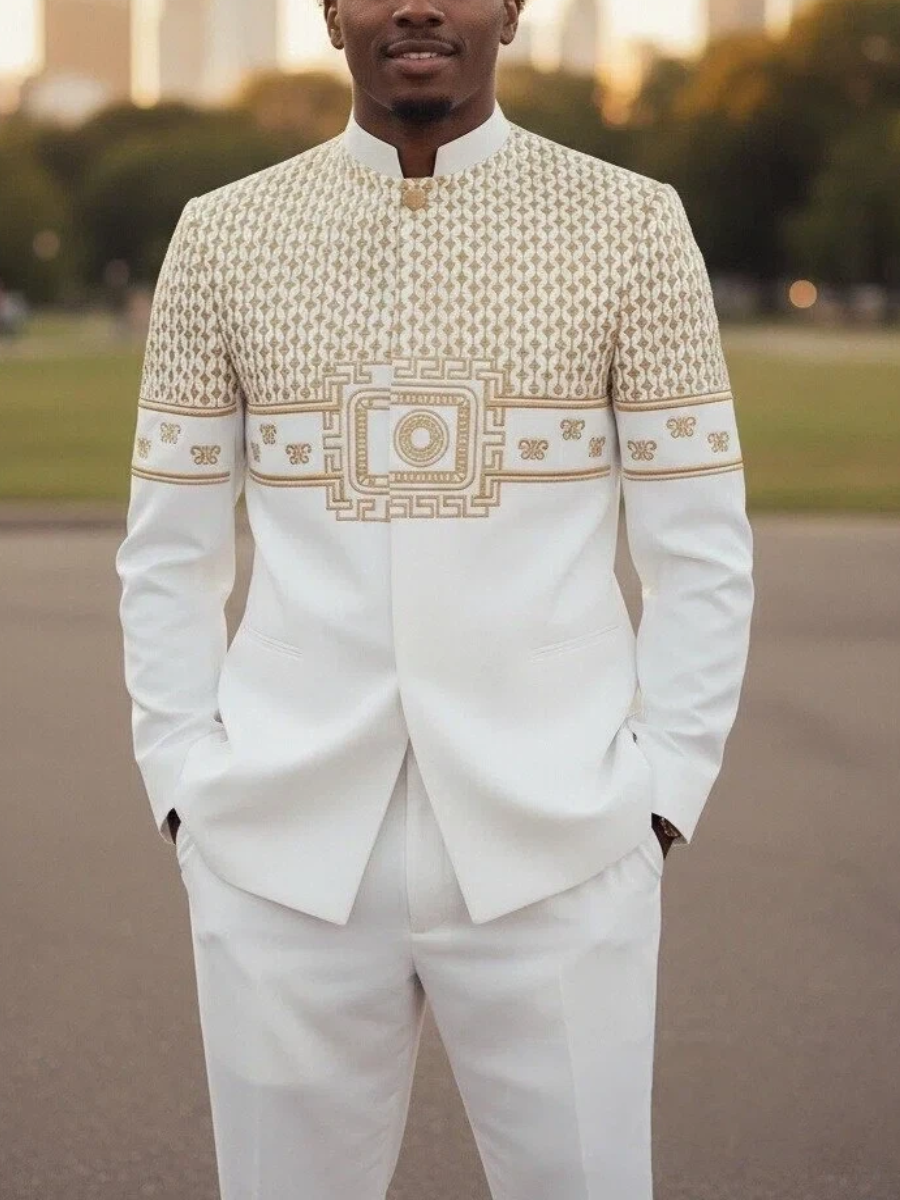 Classic Silk Top-Quality Fabric African Suit Men's Set Trousers