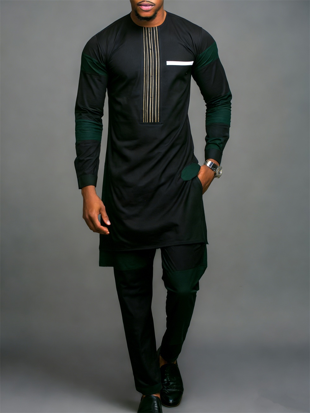 Classic Silk Top-Quality Fabric African Suit Men's Set Trousers