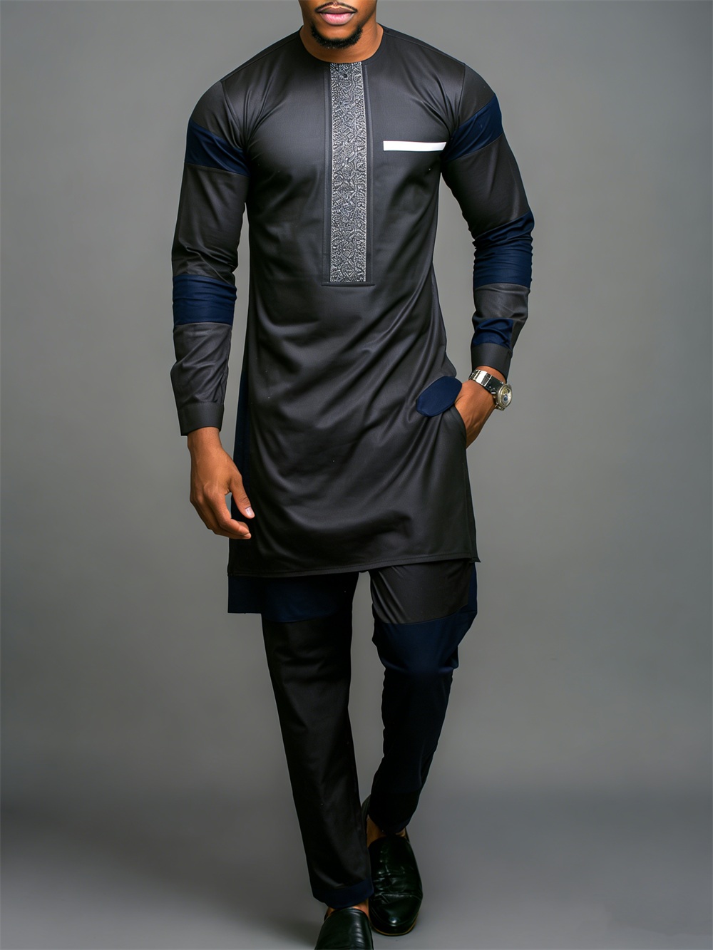 Classic Silk Top-Quality Fabric African Suit Men's Set Trousers